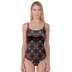 Abstract Black And Red Pattern Camisole Leotard 