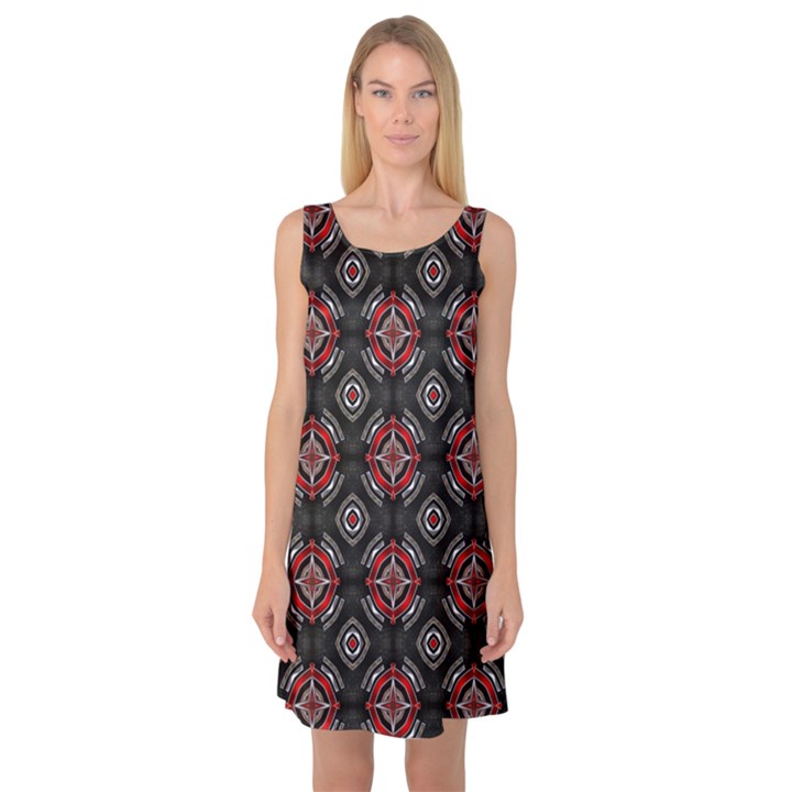 Abstract Black And Red Pattern Sleeveless Satin Nightdress