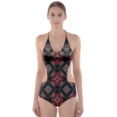 Abstract Black And Red Pattern Cut-out One Piece Swimsuit