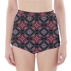 Abstract Black And Red Pattern High-waisted Bikini Bottoms