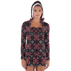 Abstract Black And Red Pattern Women s Long Sleeve Hooded T-shirt