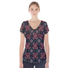 Abstract Black And Red Pattern Short Sleeve Front Detail Top by Amaryn4rt