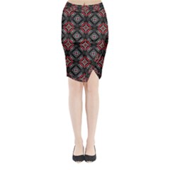 Abstract Black And Red Pattern Midi Wrap Pencil Skirt