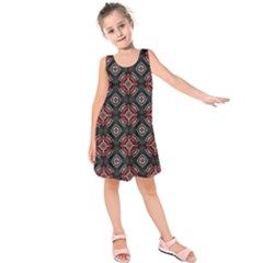 Abstract Black And Red Pattern Kids  Sleeveless Dress