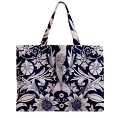 White Dark Blue Flowers Zipper Mini Tote Bag by Brittlevirginclothing