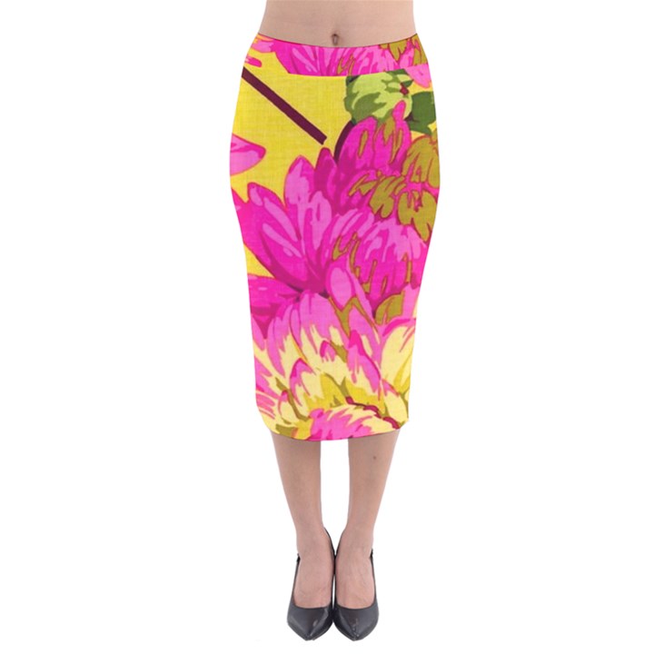 Cute pink flower Velvet Midi Pencil Skirt