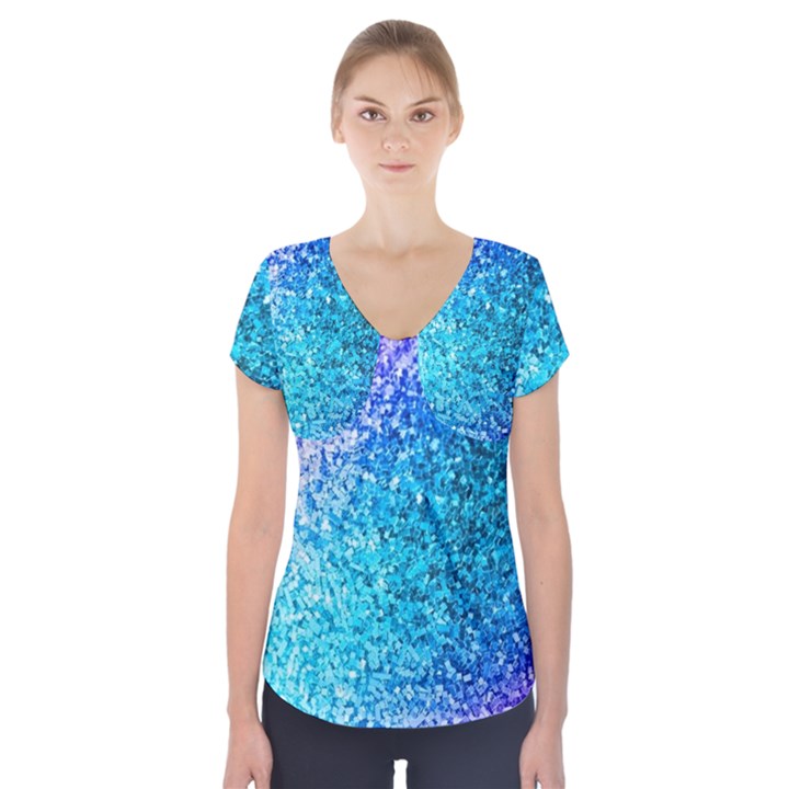 Rainbow sparkles Short Sleeve Front Detail Top