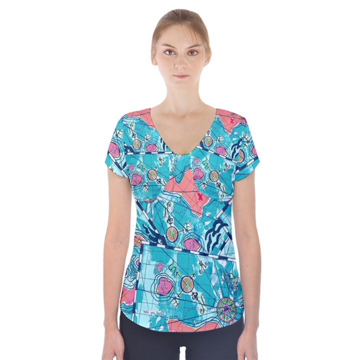 Map Short Sleeve Front Detail Top