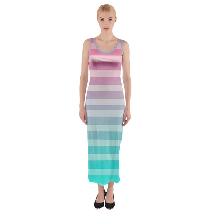 Colorful vertical lines Fitted Maxi Dress