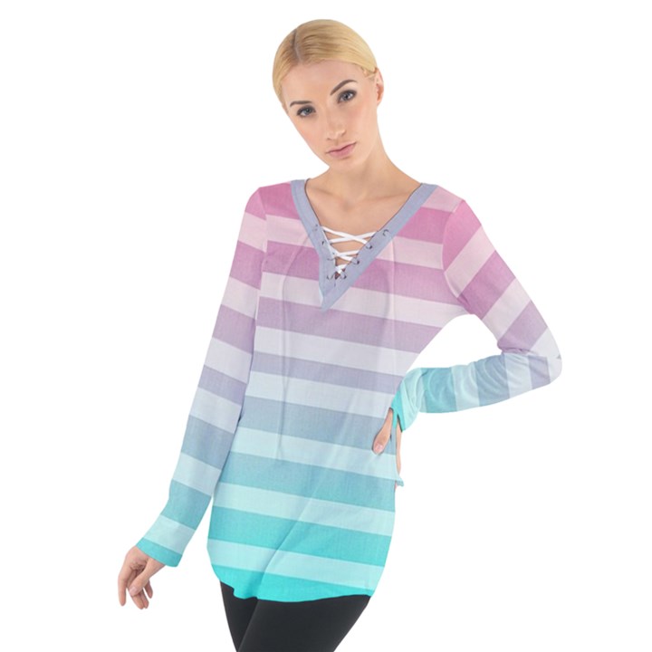 Colorful vertical lines Women s Tie Up Tee