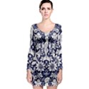 Deep blue flower Long Sleeve Bodycon Dress View1