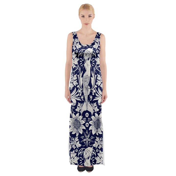 Deep blue flower Maxi Thigh Split Dress