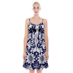 Deep blue flower Spaghetti Strap Velvet Dress