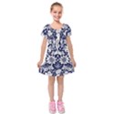 Deep blue flower Kids  Short Sleeve Velvet Dress View1