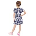 Deep blue flower Kids  Short Sleeve Velvet Dress View2