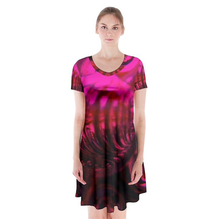 Abstract Bubble Background Short Sleeve V-neck Flare Dress