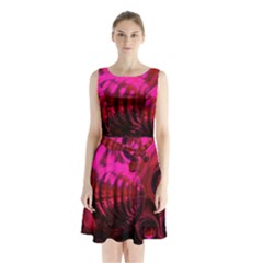 Abstract Bubble Background Sleeveless Chiffon Waist Tie Dress