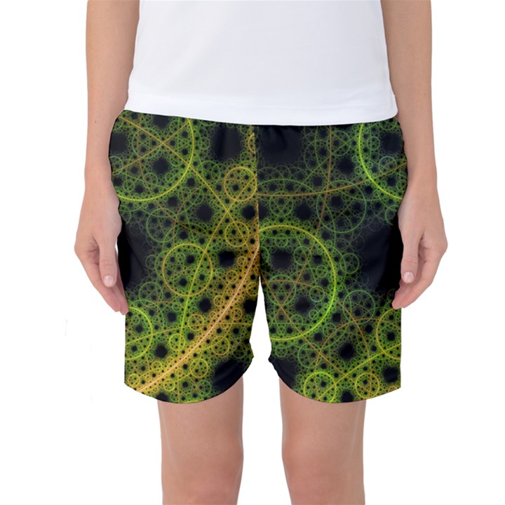 Abstract Circles Yellow Black Women s Basketball Shorts