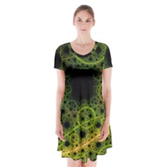 Abstract Circles Yellow Black Short Sleeve V-neck Flare Dress by Amaryn4rt