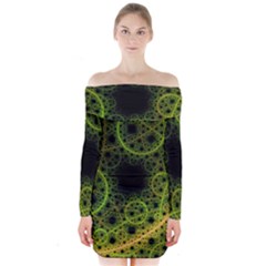 Abstract Circles Yellow Black Long Sleeve Off Shoulder Dress