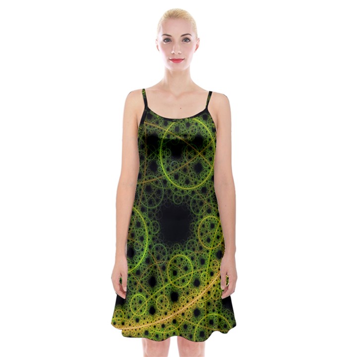 Abstract Circles Yellow Black Spaghetti Strap Velvet Dress