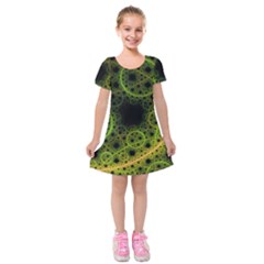 Abstract Circles Yellow Black Kids  Short Sleeve Velvet Dress by Amaryn4rt