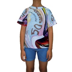 Abstract Currency Background Kids  Short Sleeve Swimwear