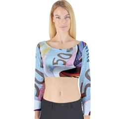 Abstract Currency Background Long Sleeve Crop Top