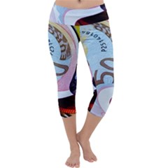 Abstract Currency Background Capri Yoga Leggings