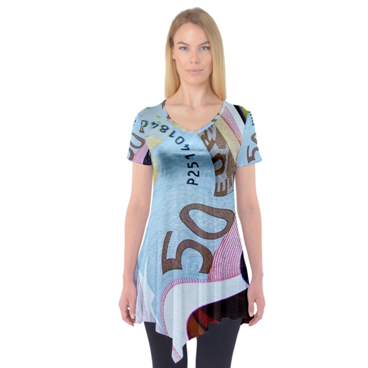 Abstract Currency Background Short Sleeve Tunic 