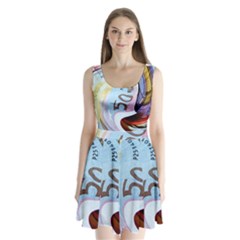 Abstract Currency Background Split Back Mini Dress 