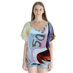 Abstract Currency Background Flutter Sleeve Top