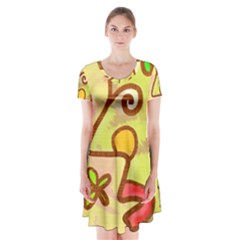 Abstract Faces Abstract Spiral Short Sleeve V-neck Flare Dress