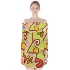 Abstract Faces Abstract Spiral Long Sleeve Off Shoulder Dress