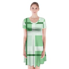 Abstract Green Squares Background Short Sleeve V-neck Flare Dress by Amaryn4rt