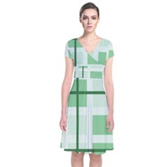 Abstract Green Squares Background Short Sleeve Front Wrap Dress