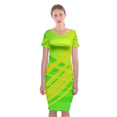 Abstract Green Yellow Background Classic Short Sleeve Midi Dress