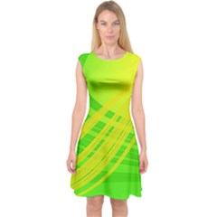 Abstract Green Yellow Background Capsleeve Midi Dress