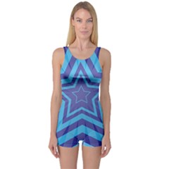 Abstract Starburst Blue Star One Piece Boyleg Swimsuit by Amaryn4rt