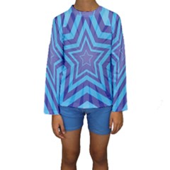 Abstract Starburst Blue Star Kids  Long Sleeve Swimwear