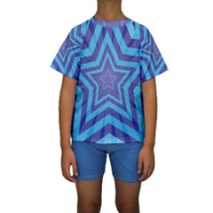 Abstract Starburst Blue Star Kids  Short Sleeve Swimwear by Amaryn4rt