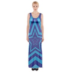 Abstract Starburst Blue Star Maxi Thigh Split Dress