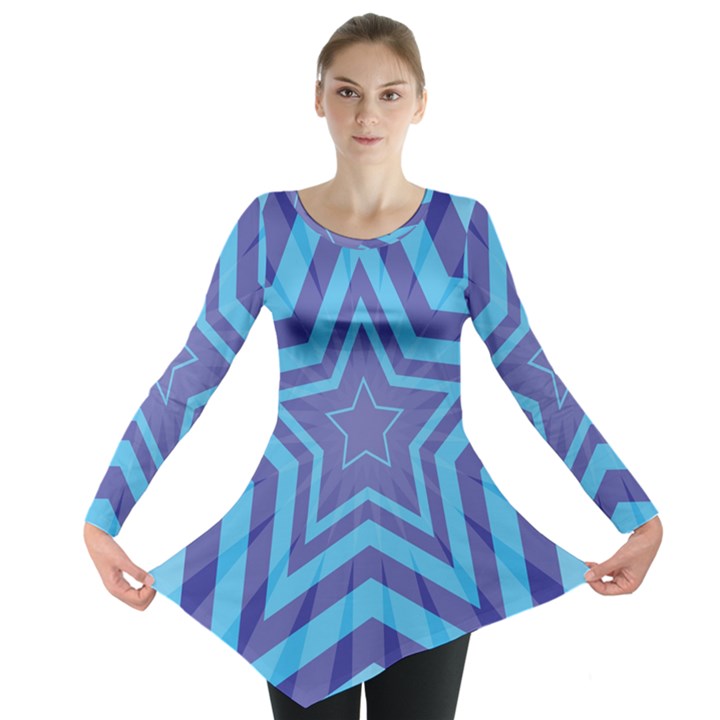 Abstract Starburst Blue Star Long Sleeve Tunic 