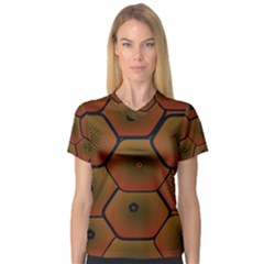 Art Psychedelic Pattern Women s V-neck Sport Mesh Tee