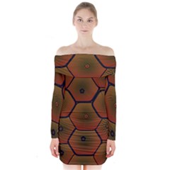 Art Psychedelic Pattern Long Sleeve Off Shoulder Dress