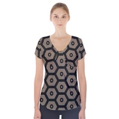 Black Bee Hive Texture Short Sleeve Front Detail Top