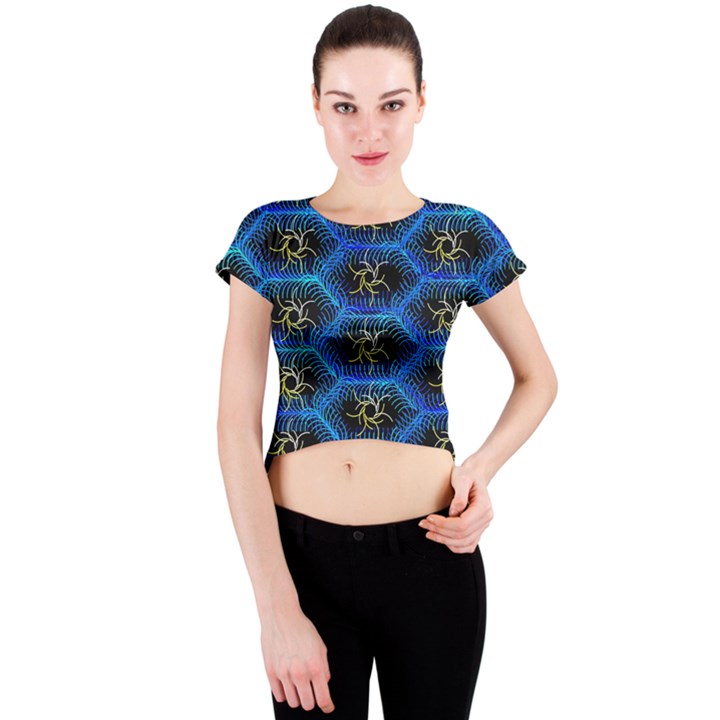 Blue Bee Hive Crew Neck Crop Top