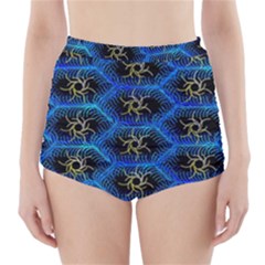 Blue Bee Hive High-waisted Bikini Bottoms