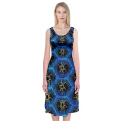 Blue Bee Hive Midi Sleeveless Dress