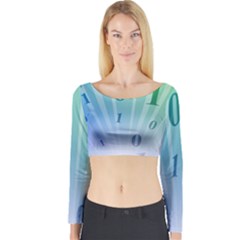 Blue Binary Background Binary World Binary Flow Hand Long Sleeve Crop Top